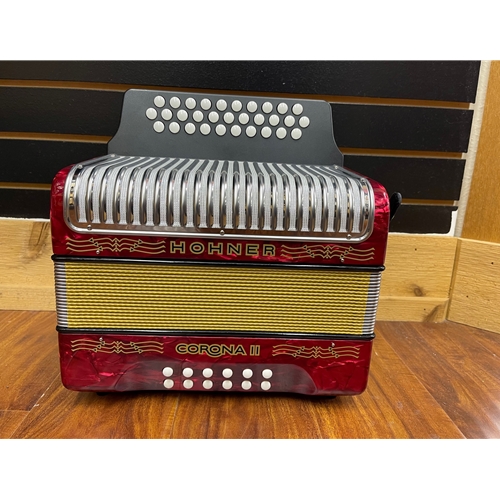 3500FR Hohner Corona II F/Bb/EB Red Diatonic Accordion